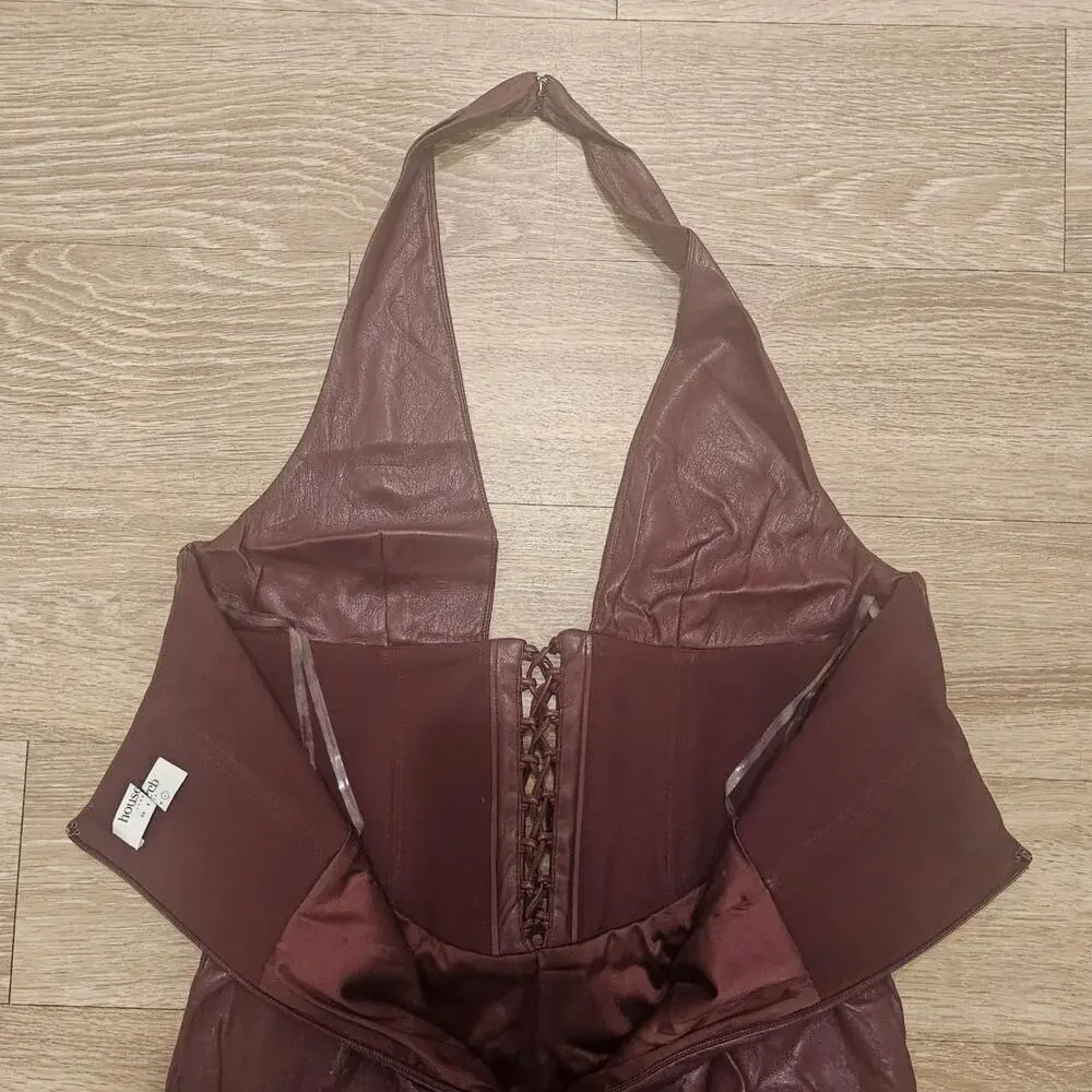 HOUSE OF CB 'Jaquetta' Wine / Burgundy Vegan Leather Midi Dress